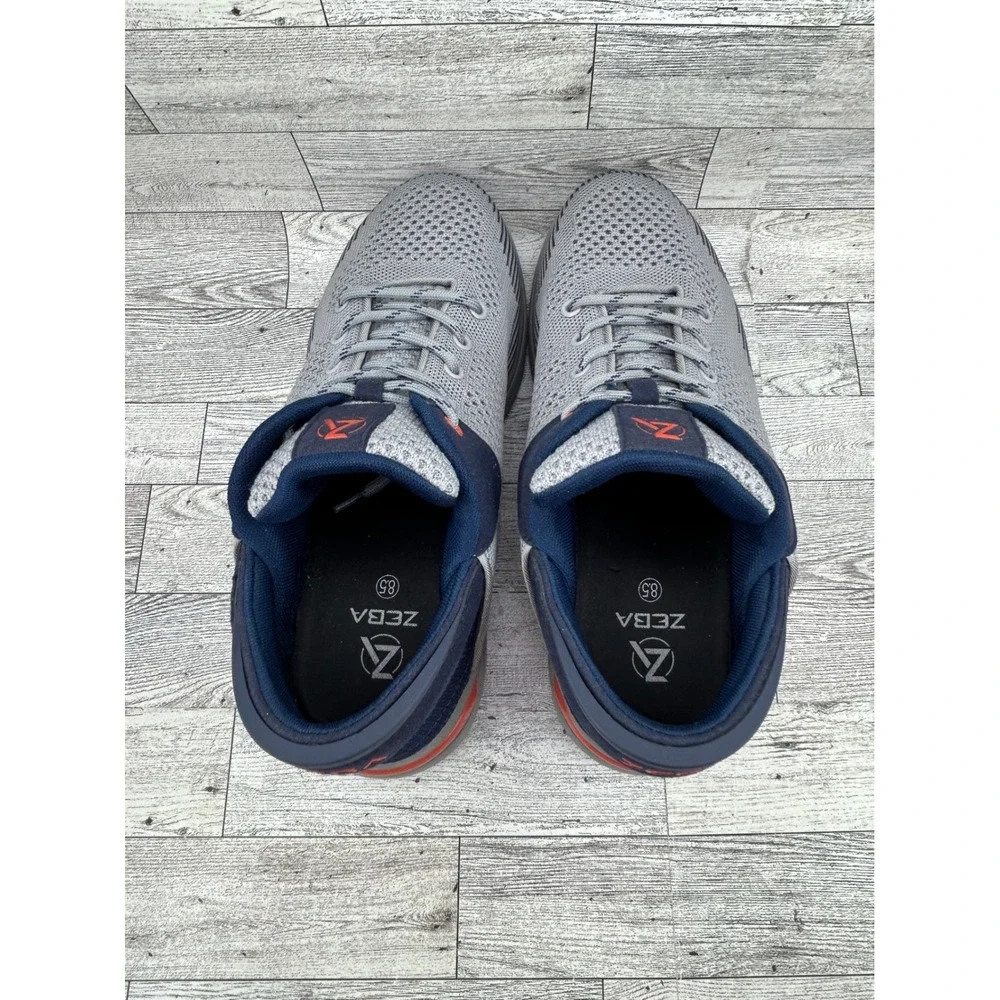 ZEBA Men's Athletic Shoes Gray Navy Orange Lace Up‎ Knit Sneakers Size 8.5